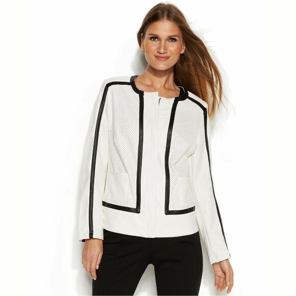 New! ALFANI Women's Perforated Faux Vegan Leather Jacket Vegan Leather Jacket - Picture 1 of 4